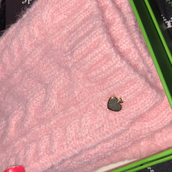 KATE SPADE 3pc Pink Knit Hat Scarf & Gloves Set with Black Bows - Picture 6 of 13